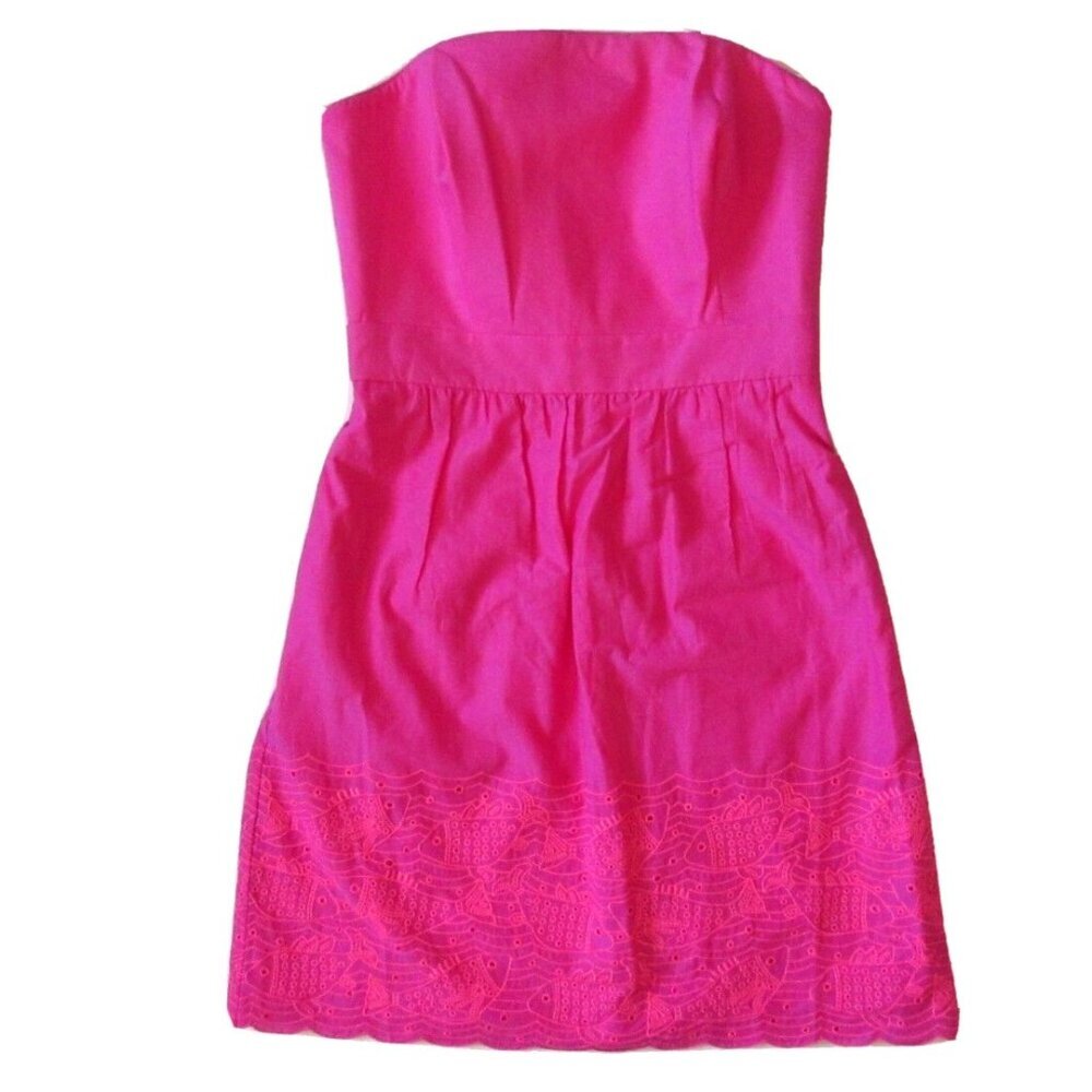 NWT Vineyard Vines Fish Eyelet in Pink Cotton Strapless Fit & Flare Dress 0 $198